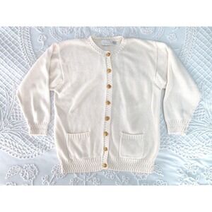 Vtg 90s Y2K Cymbrion Cardigan Womens Large Gold Button Down Cream Granny Core